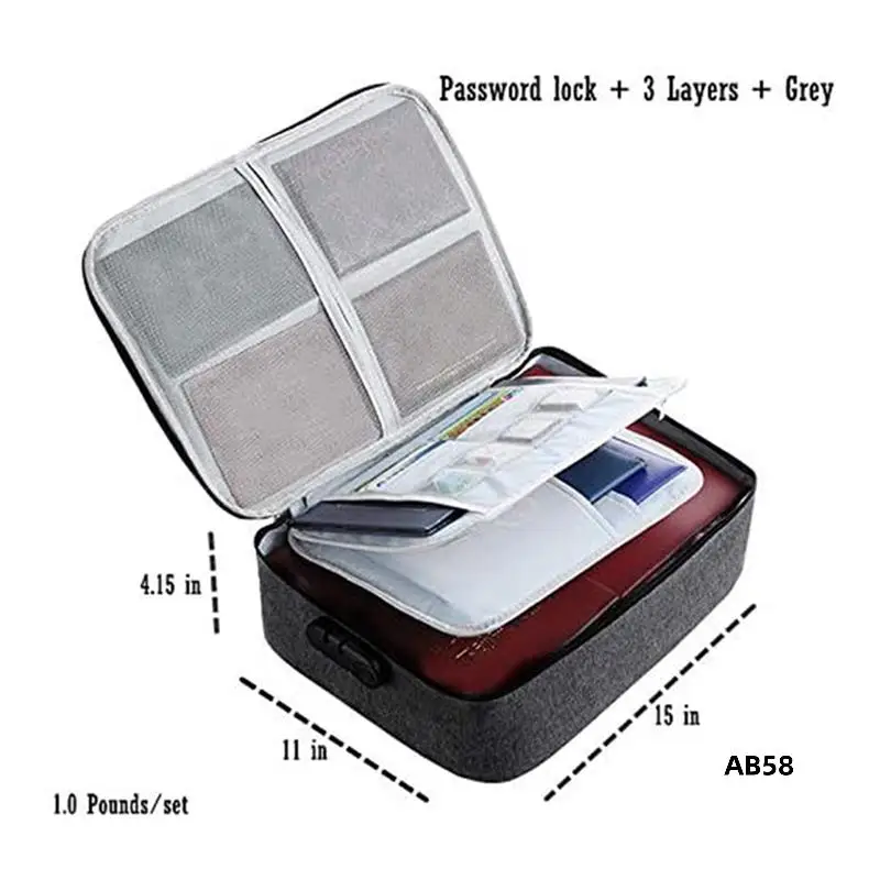 5X Important File Pocket Holder,Document Organizer Box,Oxford Waterproof Document Storage Bag With Safe Code Lock(Black)