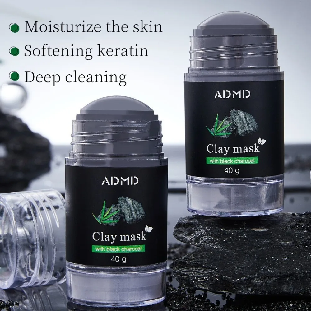 Masque de boue au charbon de bambou à Adsorption profonde, 2 pièces, bâton absorbant l'huile, raffinage des pores, masque de boue pour points noirs, élimination des points noirs