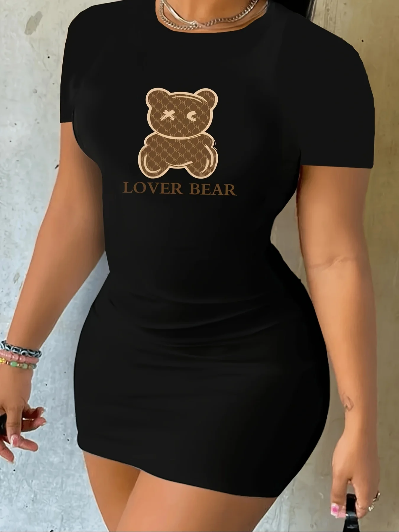 Pop Moda Donna di Alta Qualità Manica Corta Allentato Spor Estate LOVER BEAR Stampa Manica Corta Girocollo Allentato T-Shirt Casual D
