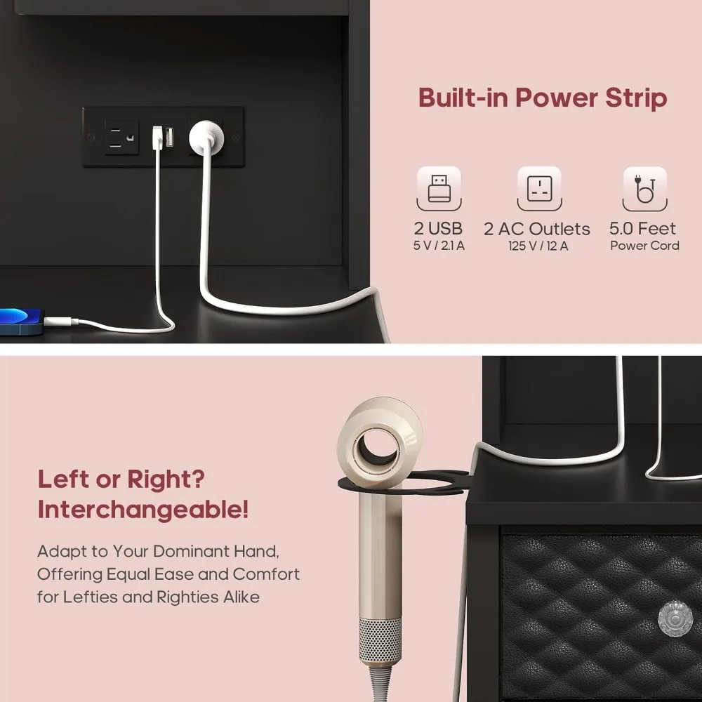 Luxe make-upijdelheid met 11 lades, verlichte spiegel, stekkerdoos en opbergruimte voor kleedkamer