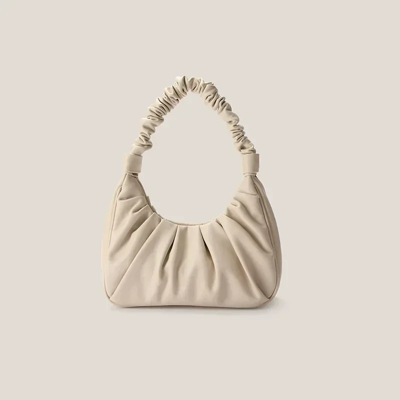 Soft leather womens underarm bag womens clouds fold bag French stick slung over one shoulder with a small texture Korean