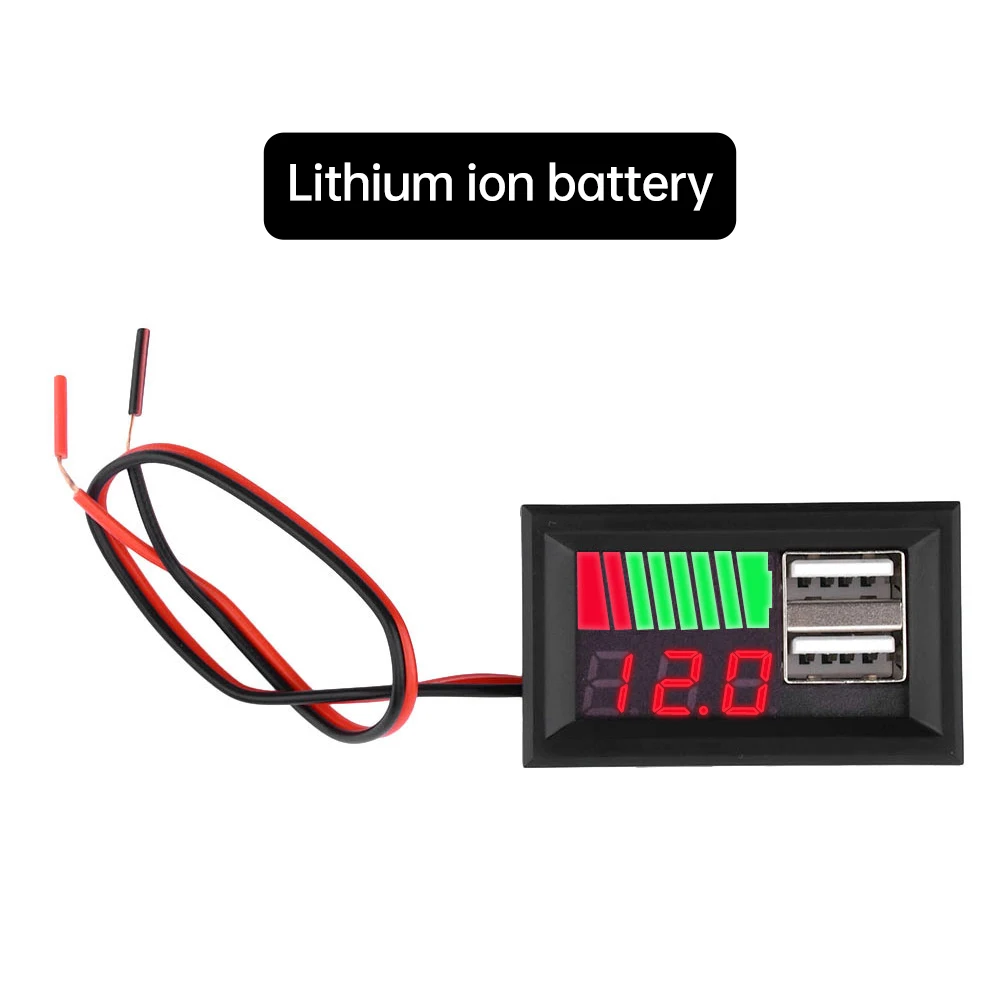 3S Lithium/12V Acid Battery Battery Level Meter Digital Display Voltmeter Dual USB Output Car Battery Tester