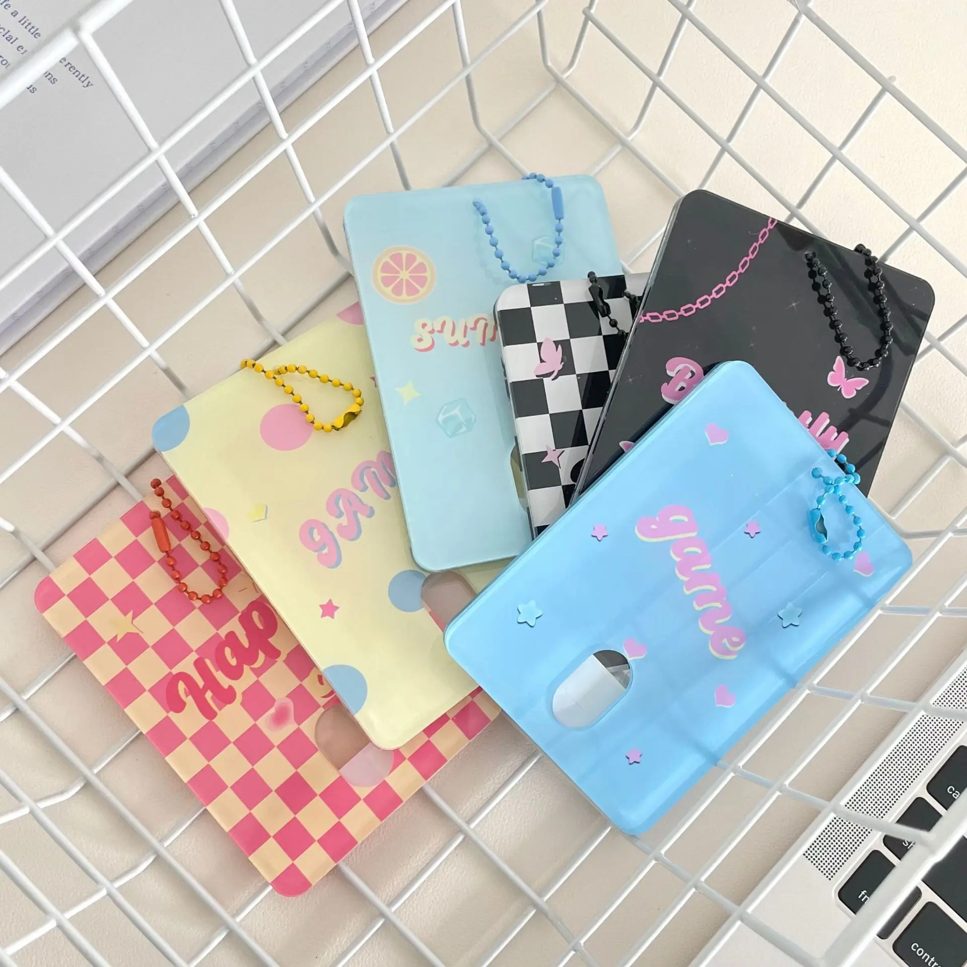 New InS style Checkered Card Case Acrylic Hard Card Case Surface Card Case Cute Little Card Protective Case