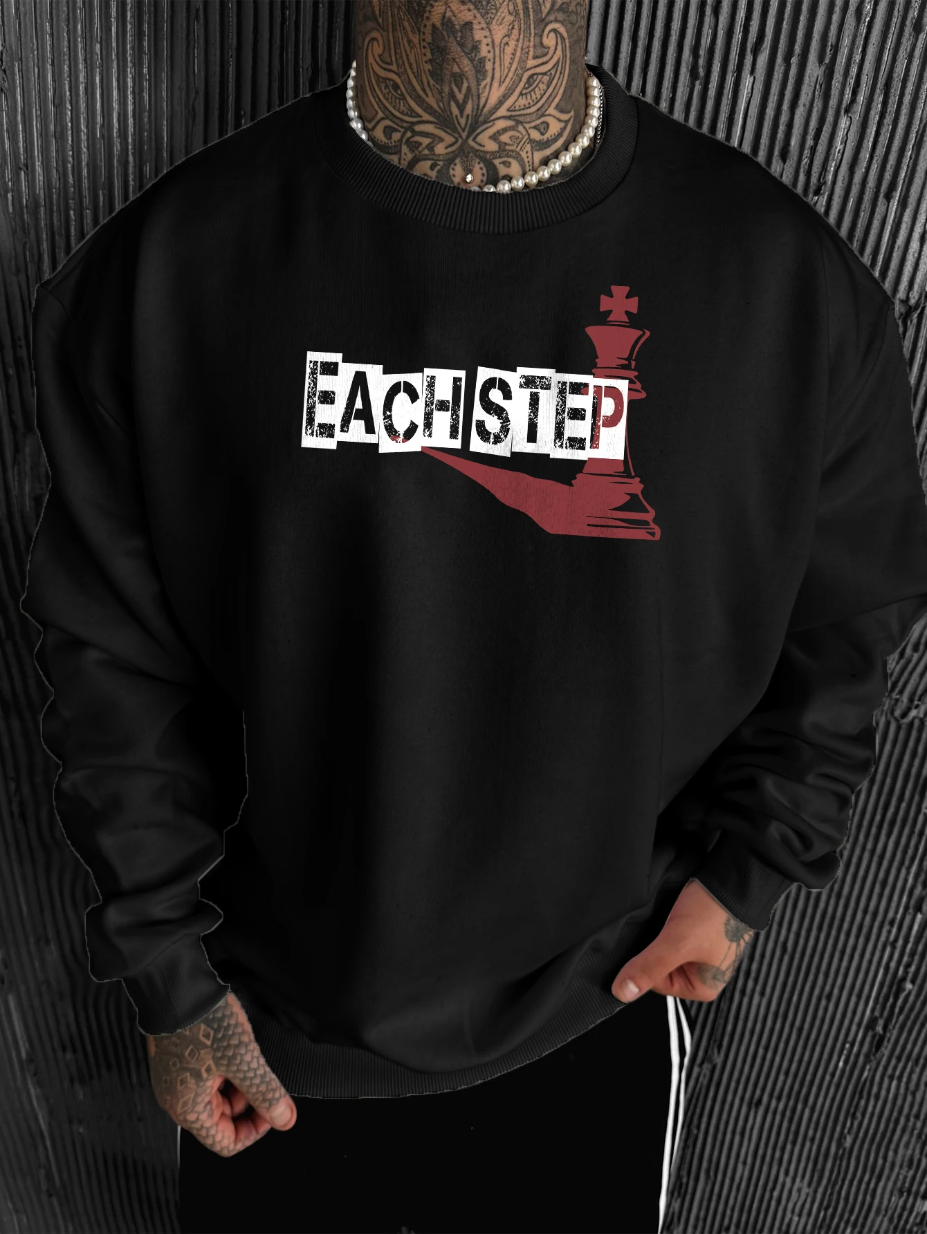 Men's Oversize Streetwear Crewneck Sweatshirt Chess Clock Print Vintage Gothic Polyester Long Sleeve Casual Autumn Winter S-2XL