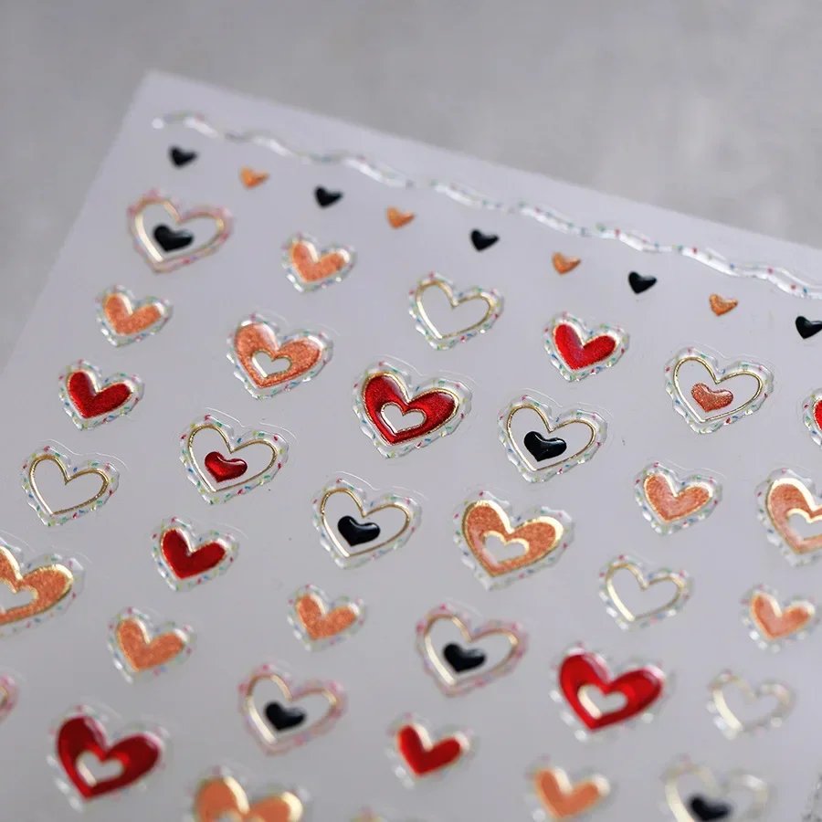 5D Cuore d'amore Bianco Lettera inglese Gelatina d'argento Nail Art Sticker Linea Modello geometrico Forma Decalcomanie per manicure delicate romantiche