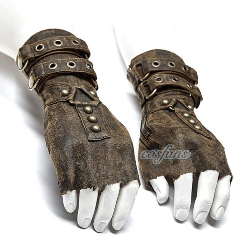 Medieval Men Cosplay Retro Gloves Steampunk Men Arm Guard Rivet Gloves Belt Buckle Adjustable Halloween Accessories