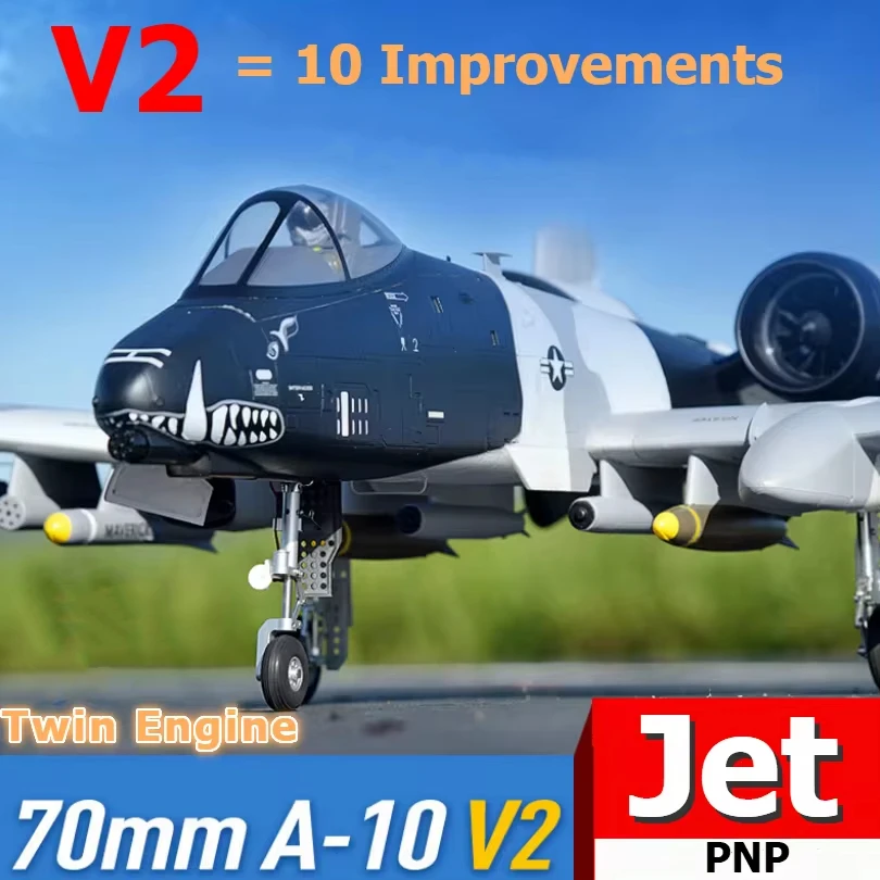 Радиоуправляемый самолет FMSRC 70 мм A-10 A10 Warthog V2 с турбореактивным двигателем EDF, двухмоторный, с выдвижными шасси, 6S PNP, модель для хобби