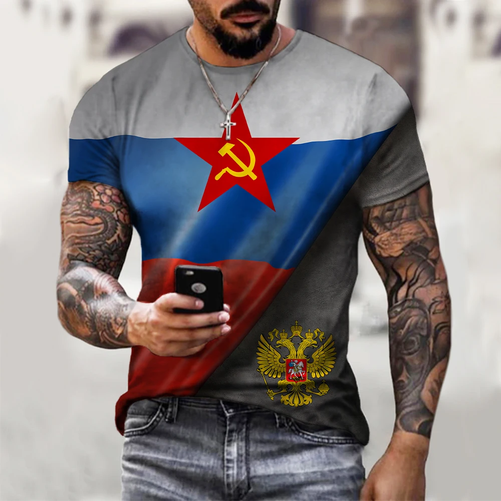 Fashion Russia National Emblem Printed Harajuku Streetwear Tops Russian Flag 3D T-shirt Men Women Casual Tshirt