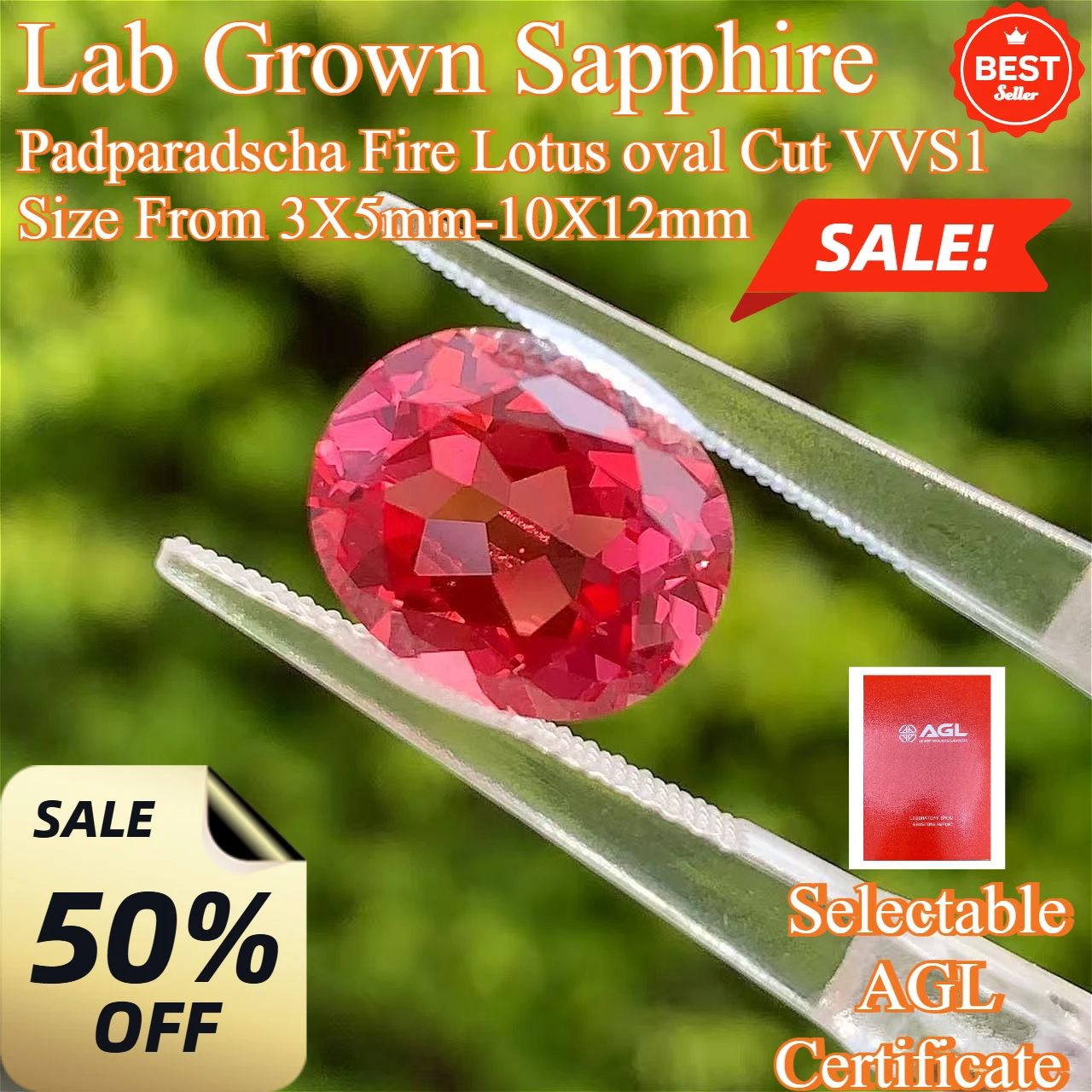 

Oval Cut Padparadscha Fire Lotus Color Lab Grown Sapphire Gemstone for DIY Jewelry Making Materials Selectable AGL Certificate