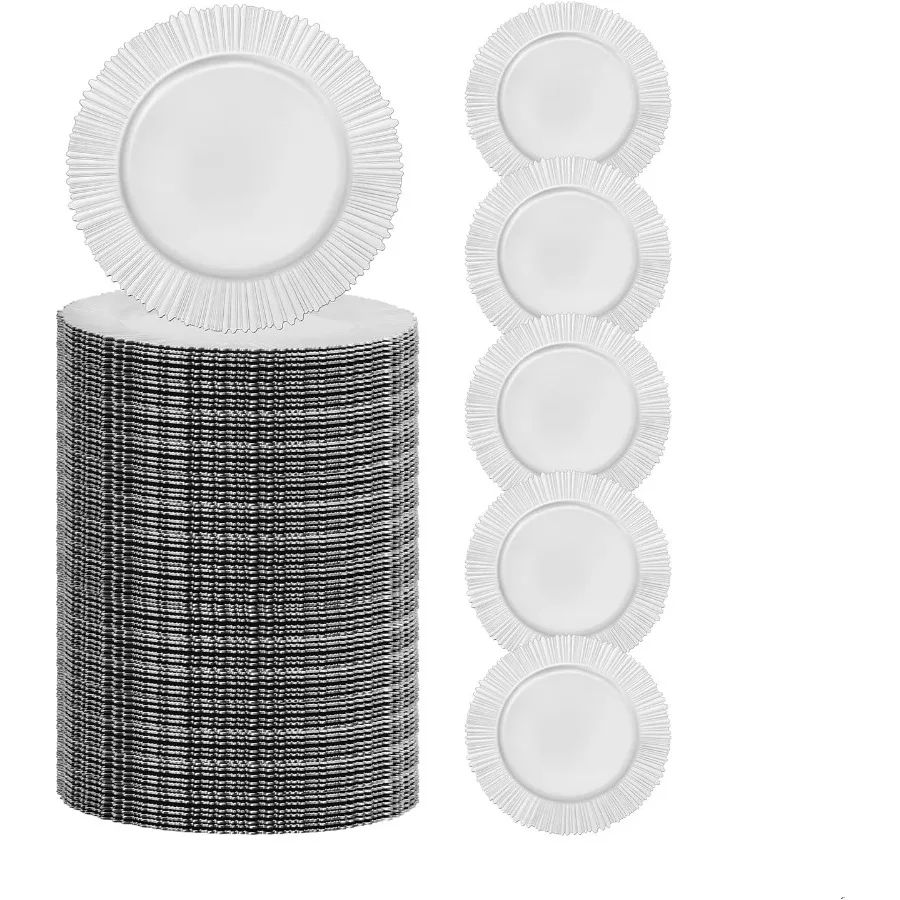 100 Pcs Charger Plates 13 Inch Round Plastic Dinner Plate Chargers Set Reusable Elegant Dinner Tray for Birthday Parties Weddin
