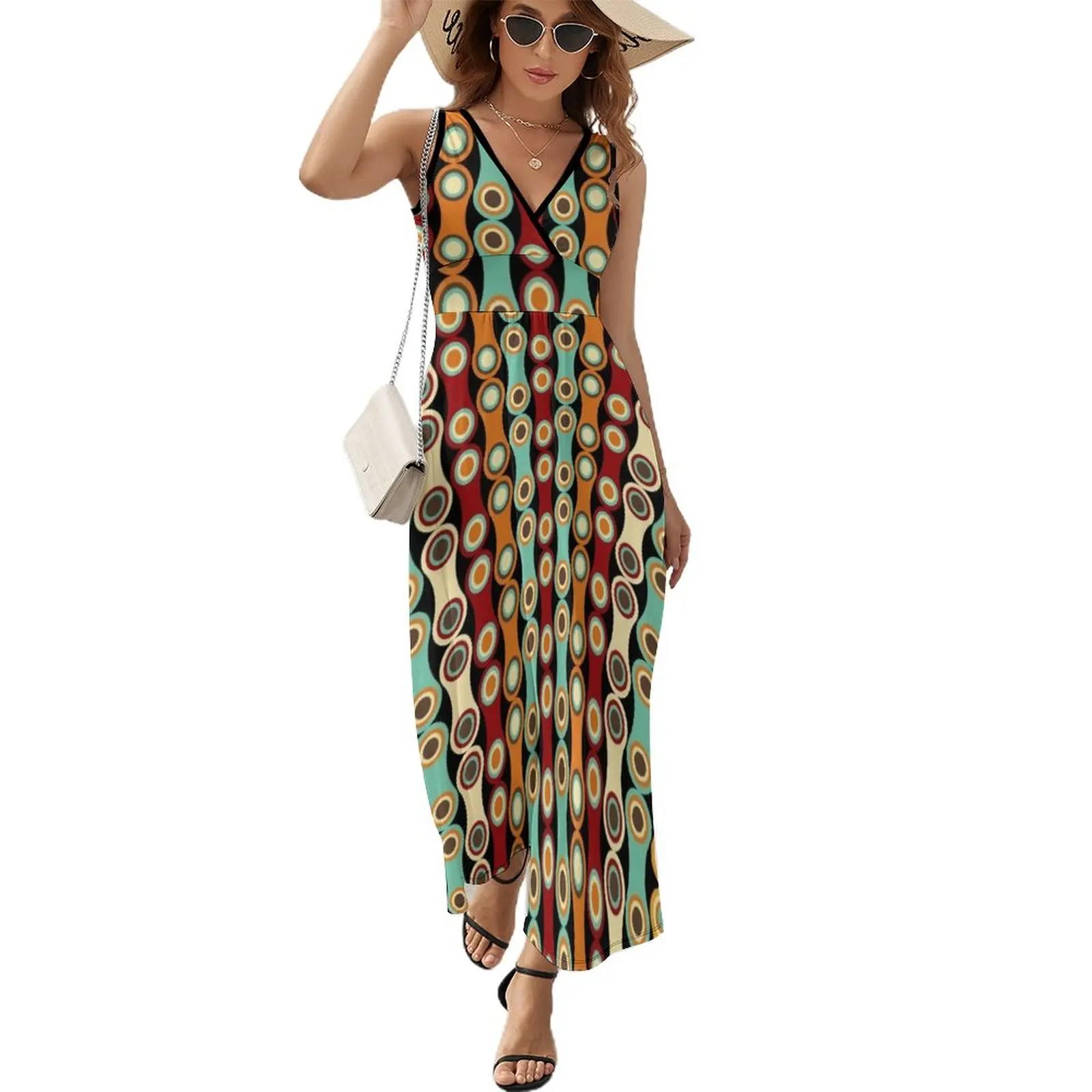 

1970's Style Retro Bohemian Seventies Vintage Pattern Sleeveless Dress ceremony dresses dress cocktail dresses Dress vintage