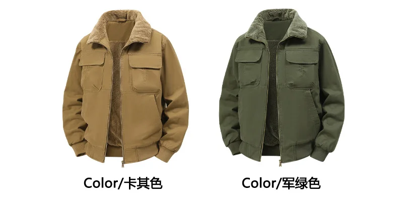Men's Winter Jackets Plush Men's Cargo Jacket Fleece Parkas Lamb Fur Lining Men's Cold Jacket Thickening Motorcycle Jacket 3356