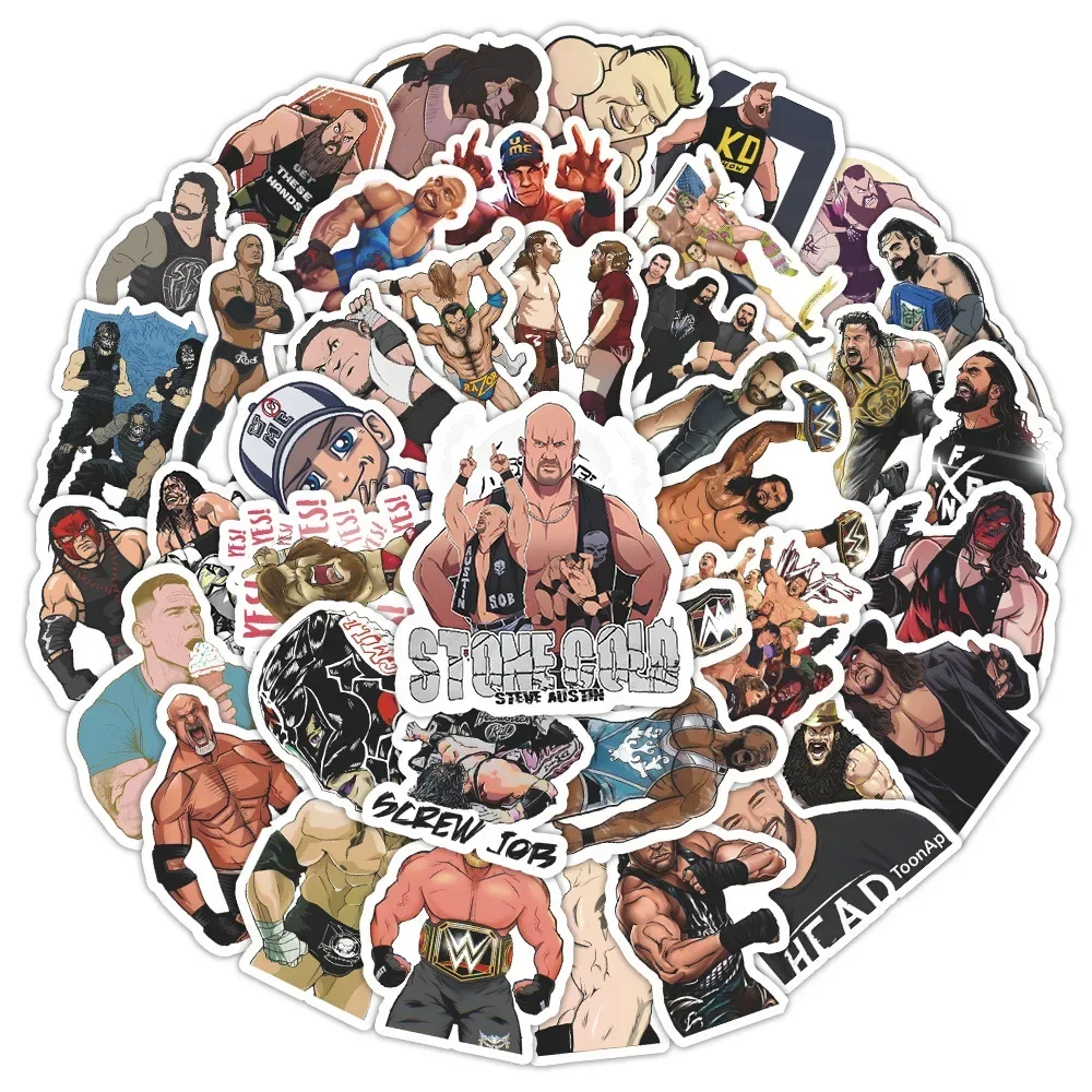 60 uds pegatinas de dibujos animados de lucha libre WWE Graffiti DIY pegatina portátil teléfono guitarra coche bicicleta monopatín calcomanías decoración juguetes regalos