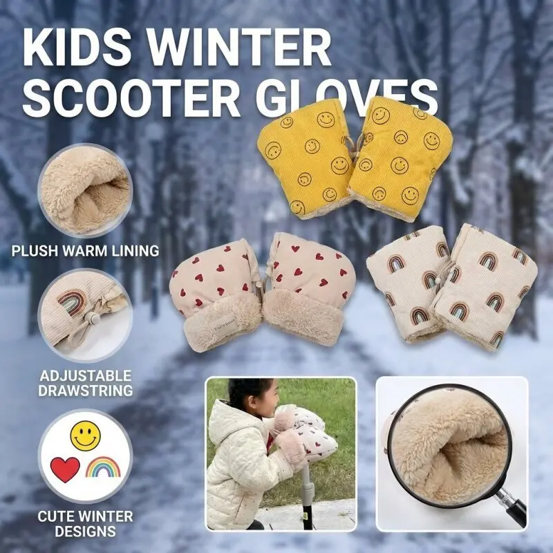 Winddicht, met fleece gevoerd stuur Kinderwagenhandschoenen voor baby-loopfietsen en scooters, perfect voor gebruik buitenshuis en voorkomen