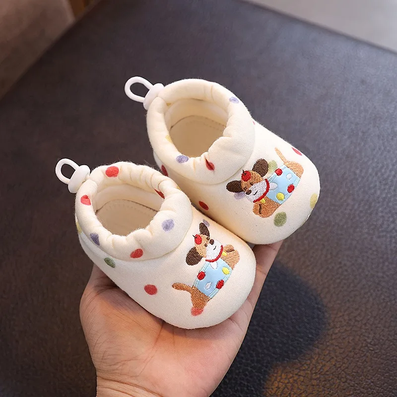 Unisex Newborn Pre-walker Sock Shoes 0-1Y, Breathable Soft Bottom Anti-slip Shoes with Dog Bear Print for Spring & Autumn