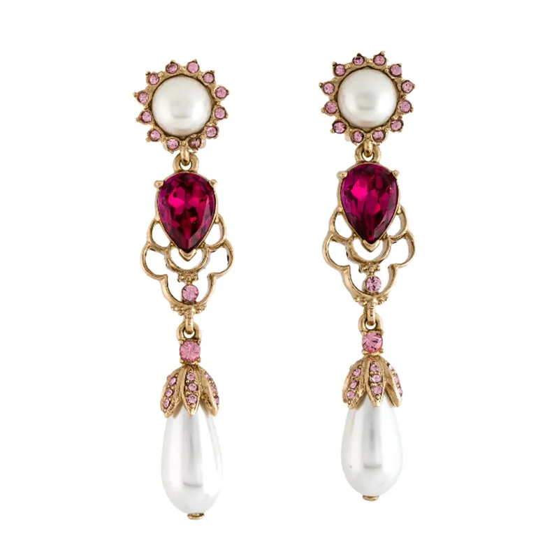 Vintage Palace Style Pearl Drop Clip On Earrings,Inlaid Crystal & Teardrop Pearl,Non-Piercing Fashion Ear Jewelry Gift for Women