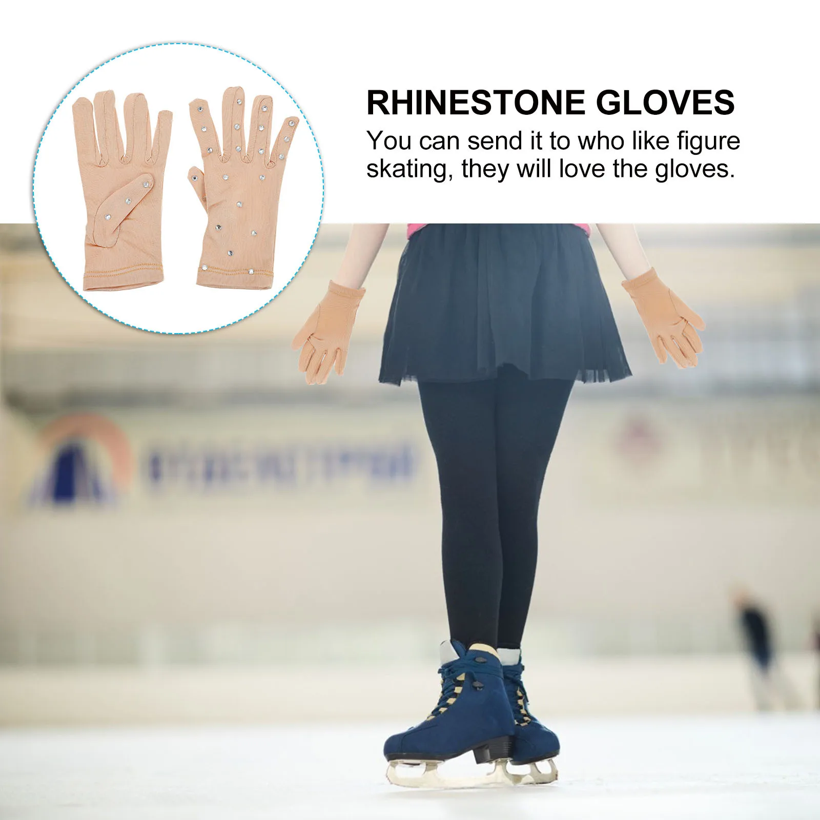 1쌍 피겨 스케이팅 미끄럼 방지 장갑 프리미엄 라인스톤 디자인 열 성능 무대 음악 축제용 미끄럼 방지