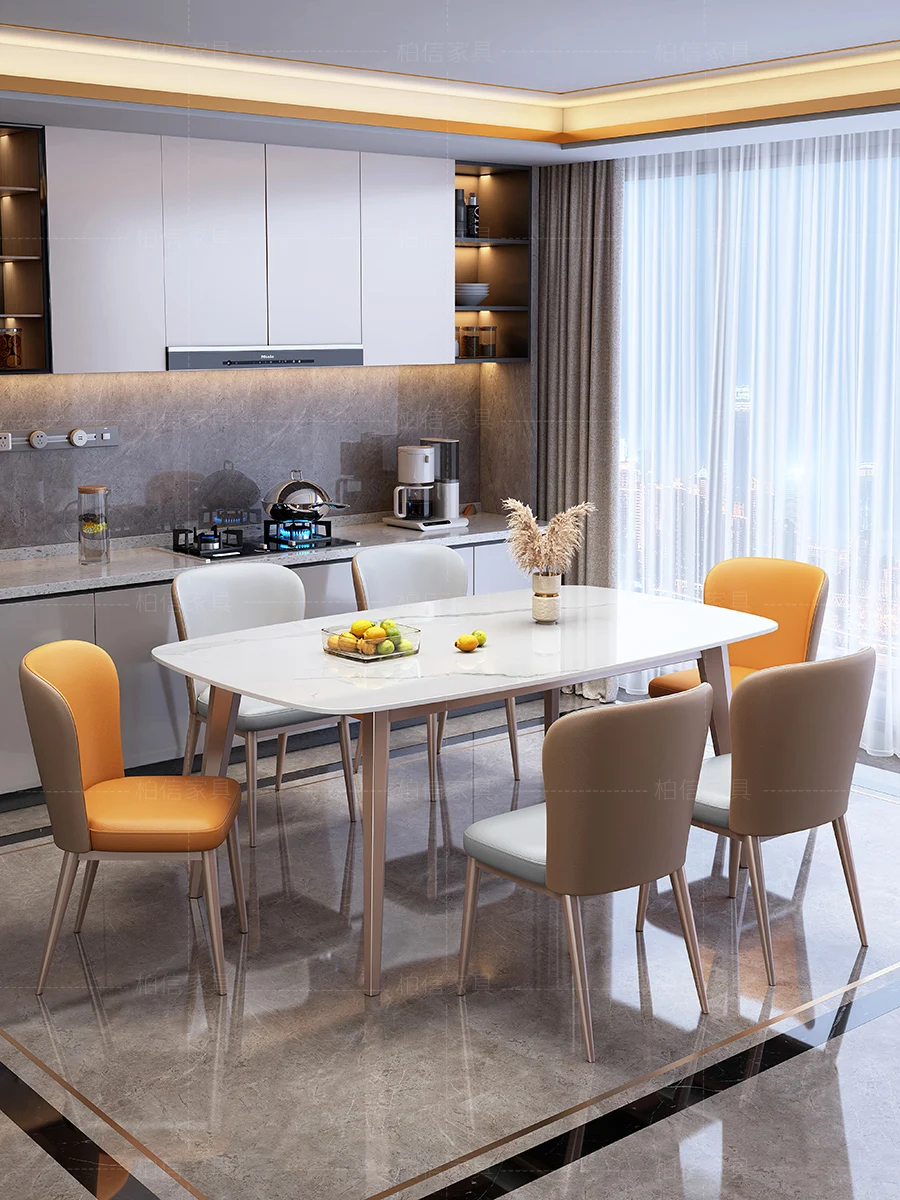 Light luxury rock board dining table rectangular dining table Italian minimalist small unit dining table chair combination