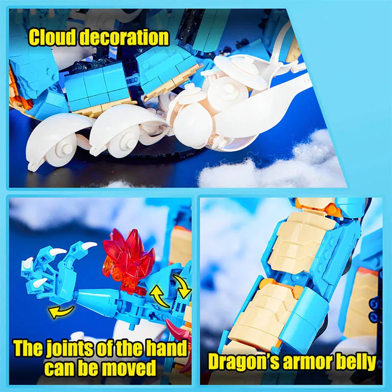 MOC One Anime Piece Building Blocks Kaido Dragon Bricks Model DIY Assemble Blue Dragon Figures Toys For Children Collection Gift