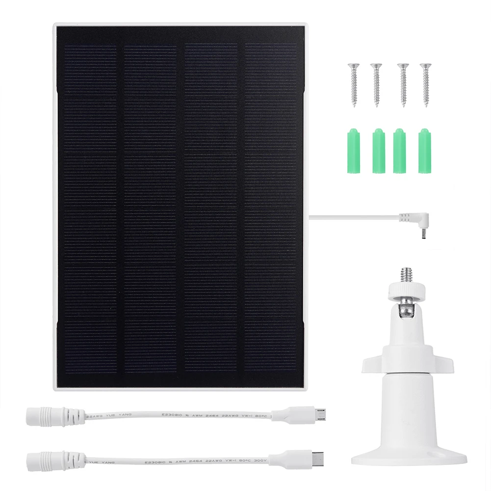 3W 6V Solar Panel Kit 360° Adjustable Wall Mount Solar Charger with Micro USB +Type-C Converter for Ring Eufy Blink Arlo Camera