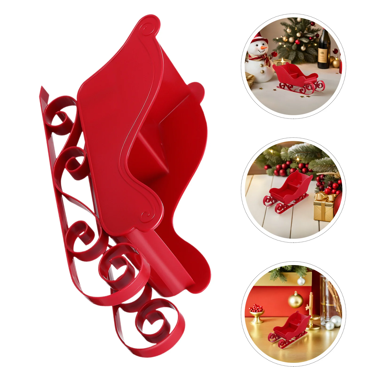 

4Pcs Festive Mini Sleigh Centerpiece Colorfast Christmas Sleigh Prop for Tabletop Decor Holiday Gathering Sleighbase Decoration