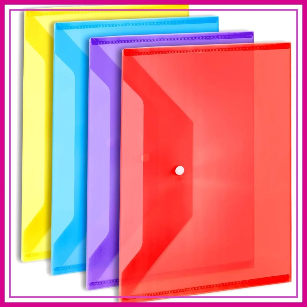 

A4 Clear Plastic File Folders with Snap Closure, 4 Pack, Document Organizer Envelopes for Home Office
