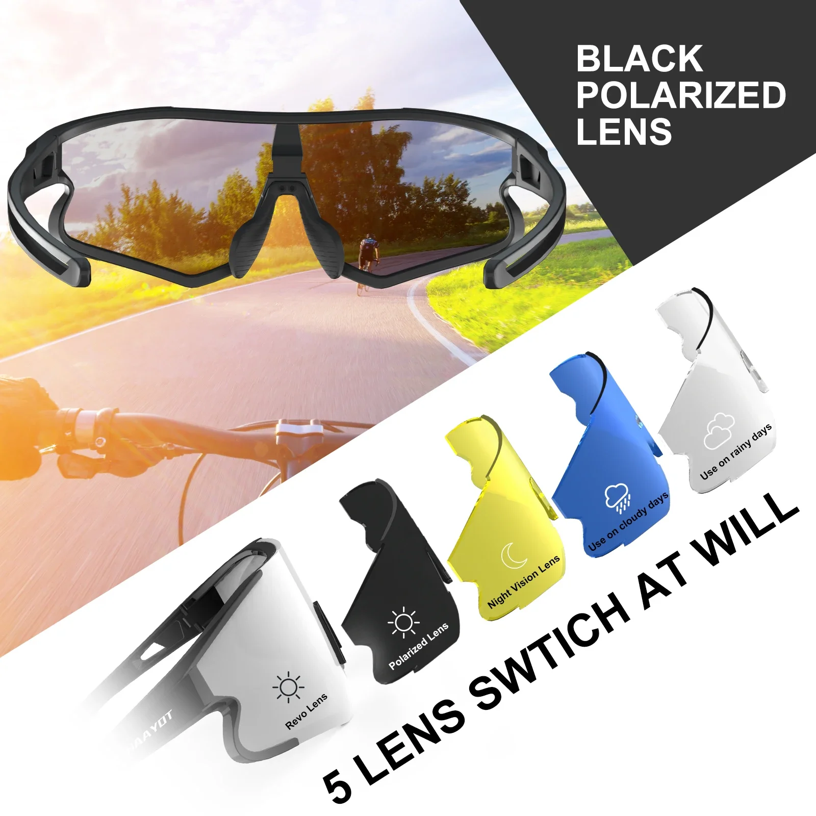Fashion Sport Polarized 5 Lens Cycling Glasses Bike Mtb Sunglasses Men Women Fishing Running Goggles Safety Bicycle Eyewear