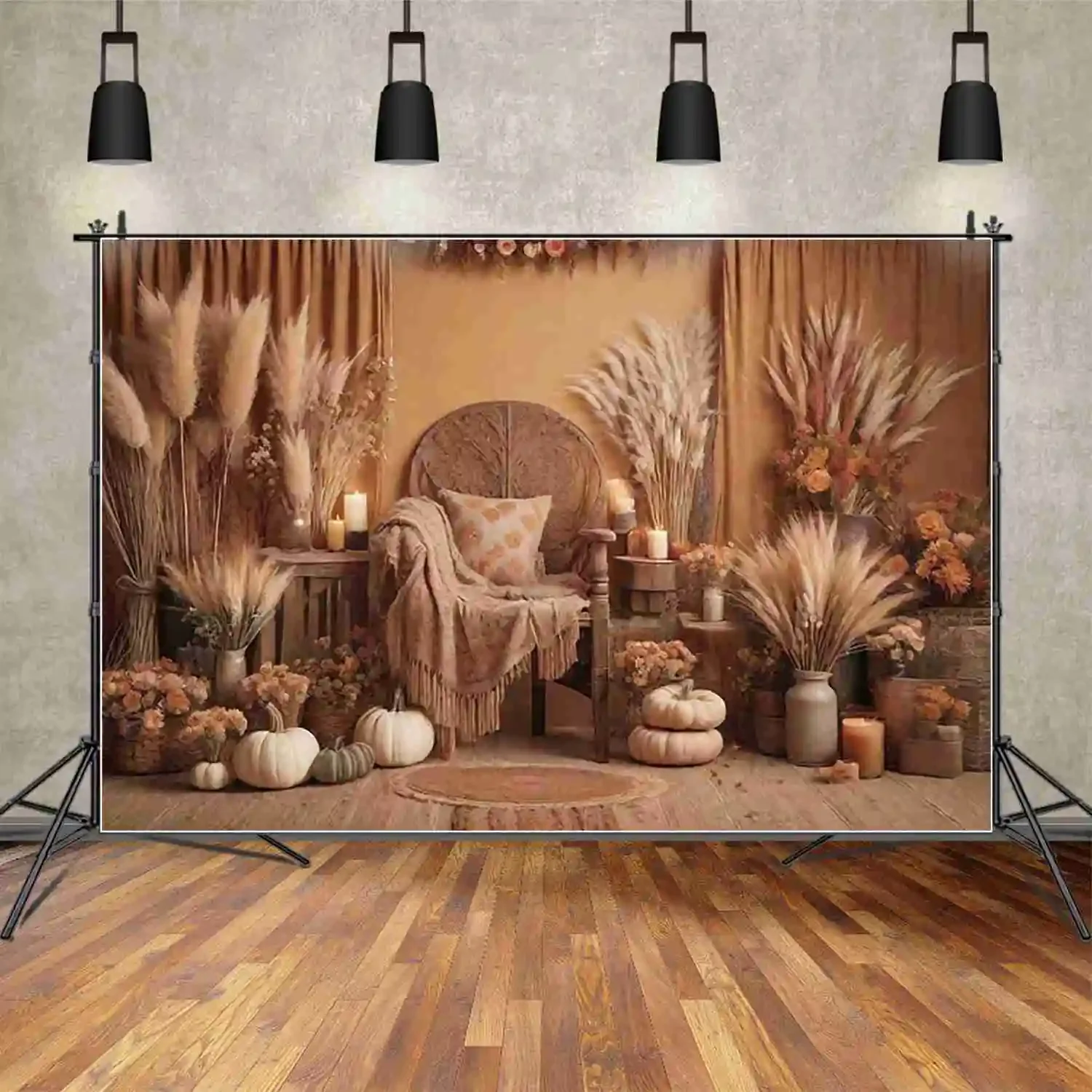 MOON.QG Bohemia Farm Autumn Photography Backdrop Autumn Thanksgiving Boho Photozone Background Baby Studio Photobooth Supplies