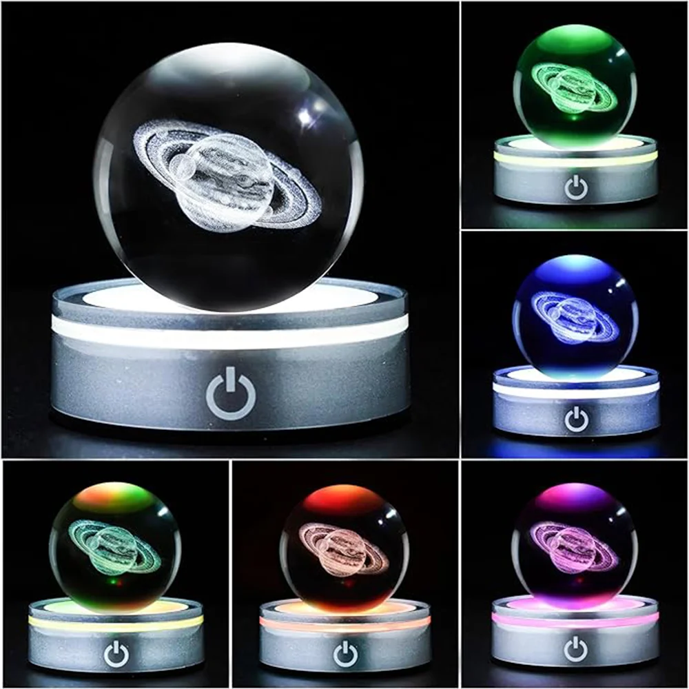 كرة بلورية ثلاثية الأبعاد ضوء ليلي ، زحل زجاجي بقاعدة ليد 6 ألوان ، علم ، علم فلك ، هدية يوم الطالب ، ديكور منزلي ، غرفة نوم