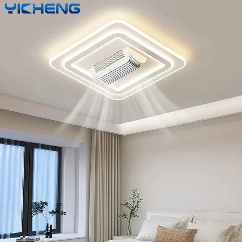 Modern 2 in 1 Bladeless Fan Light Three-color Light 6-speed Wind Remote Control Ceiling Lamp  for  Living Room Bedroom Studyroom