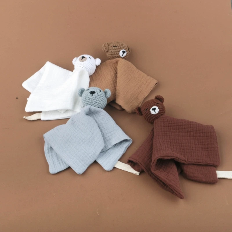 Serviette apaisante pour bébé, Animal, joli ours tricoté, poupée couchage pour nouveau-nés, serviette douce réconfortante