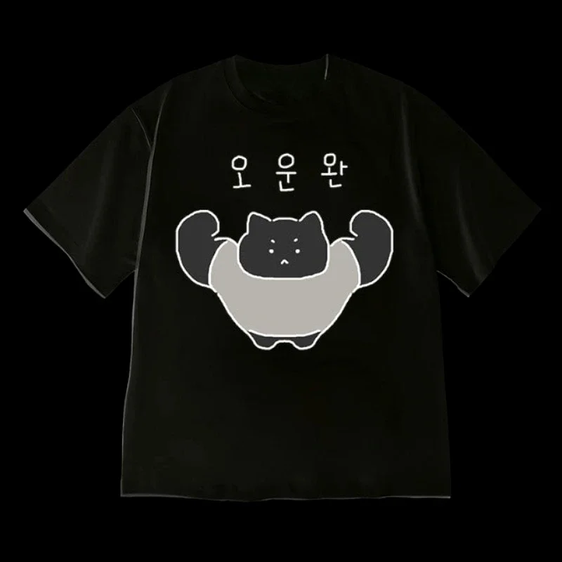 Strong Muscle Cat Meme Graphic Tee UNISEX Graphic Tee Design Printed Street Style Top for Everyday Summer  Vintage Y2K Women Top