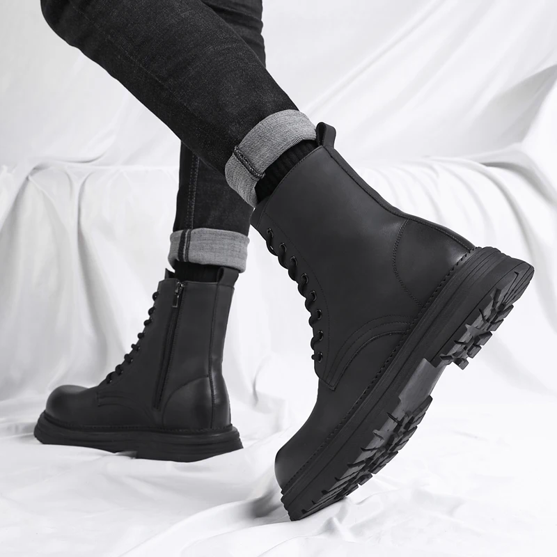 VIPOL Men's fashionable outdoor business boots, high-top casual shoes, multi-functional leather motorcycle boots - Image 4