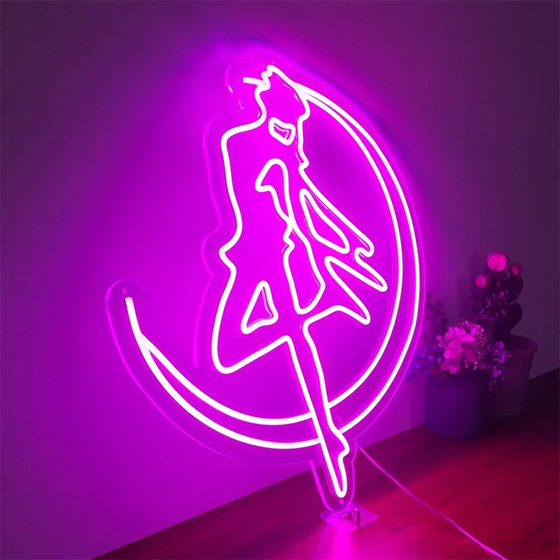 NS37/60cm Chinese Manufacturer neon free sample outdoor indoor led light with RGB function Sailor Moon led neon sign