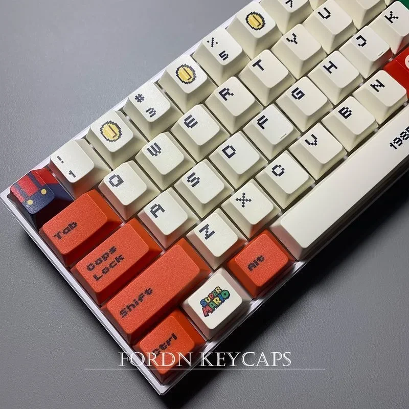 MINISO Mario 124Pcs Keycaps Keyboard Caps for Mechanical Keyboard Stylish PBT Gaming Style Keyboard Decorative Keycaps Gifts