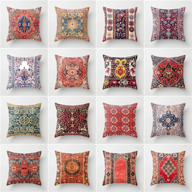 Vintage Persian Rug Print Throw Pillow Cover Bohemian Ethnic Retro Carpet Pattern Home Decor Cushion Cover For Sofa Living Room