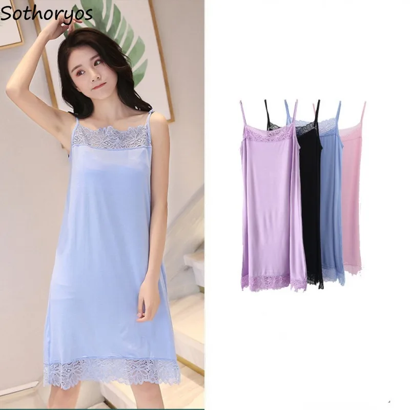 Sleeveless Nightgown Women Lace Design Sexy Sleepwear Home Summer Casual Elegant Padded Breathable Ulzzang Aesthetic Clothing