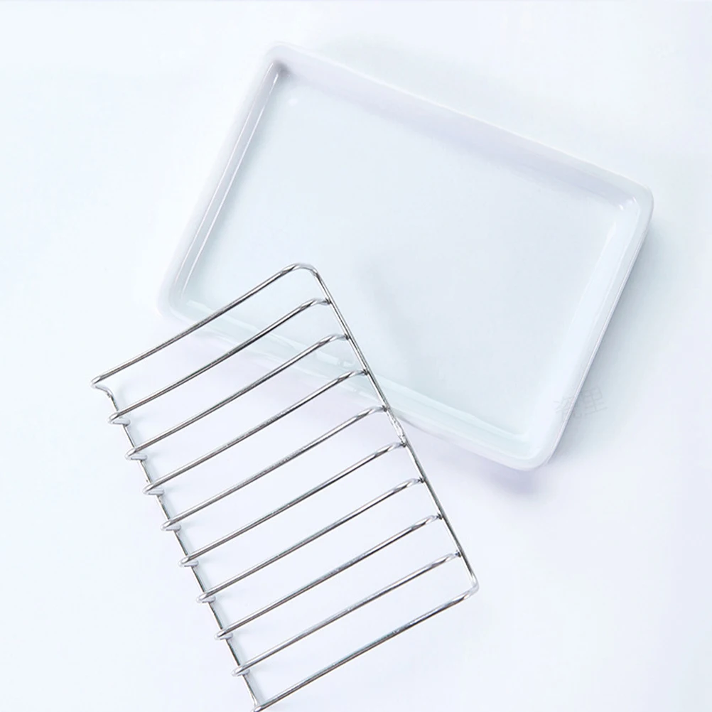 

White Ceramic Soap Dish Functional Drain Tray for Bathroom Shower Tub Kitchen Counter Soap Case Stay Dry Sanitary