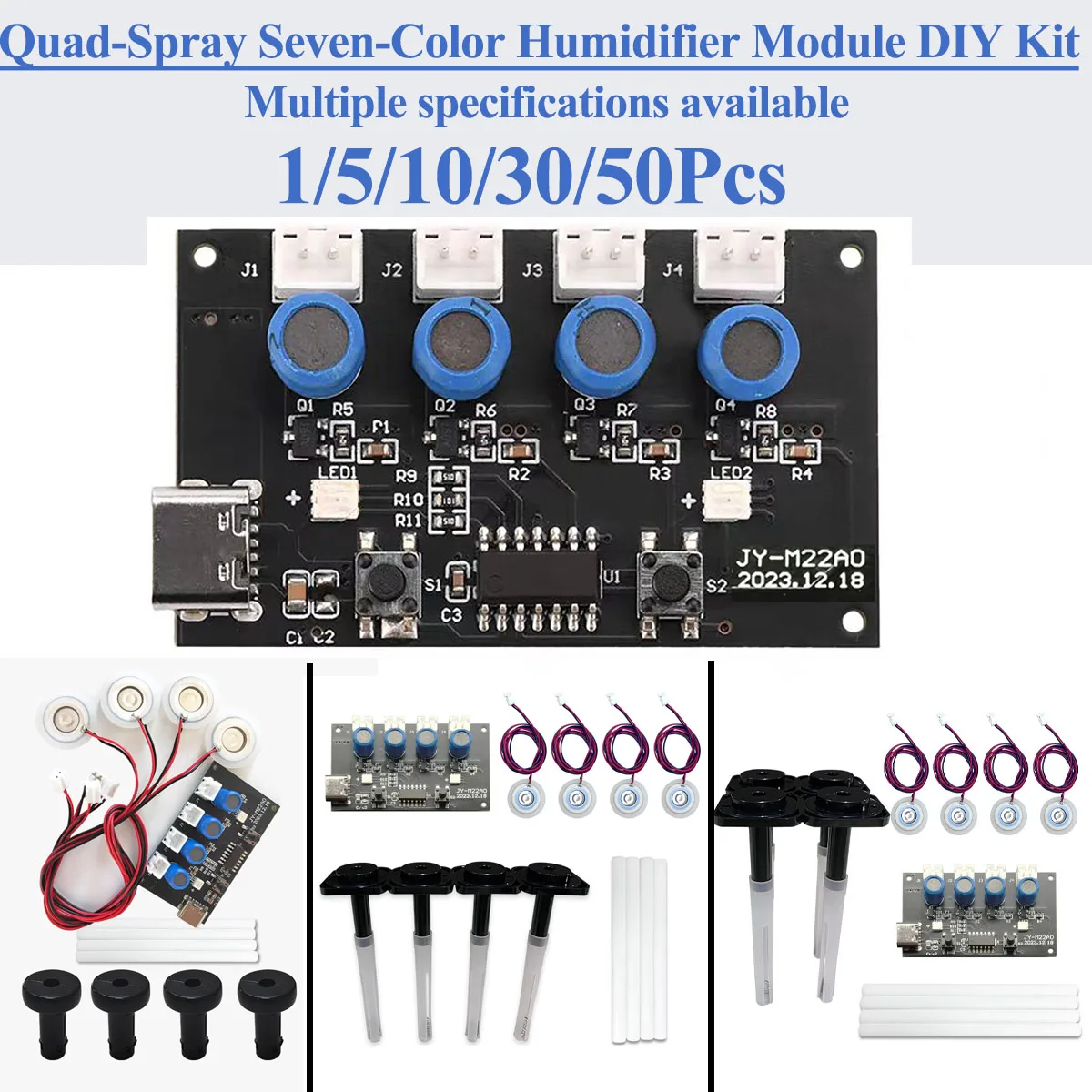 1~50Pcs M22A0 Ultrasonic Atomizer Type‑C Interface No Switch Four Spray Humidifier Module DC5V Atomization Control Board DIY