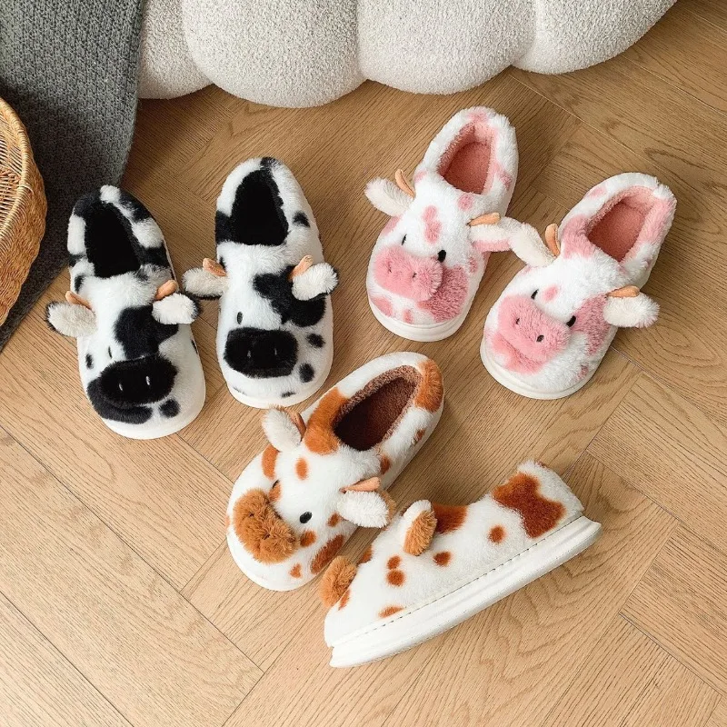 

Spotted Cow Slippers,Thickened and Fleece Home Cotton Shoes for Autumn and Winter,Warm and Anti-slip Thick-soled Cotton Slippers