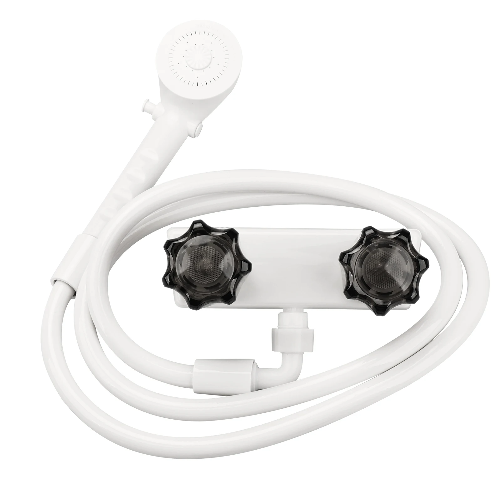 RV Caravan Exterior Shower Box Kit, Outdoor Shower with Faucet  Hose Connector, White Shower Box for Camper Van Travel Trailer