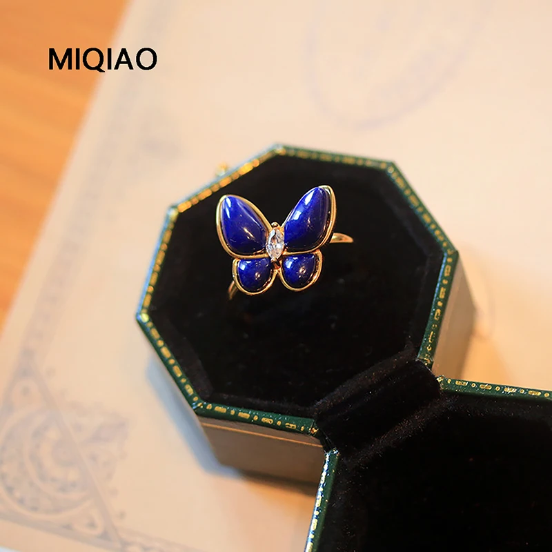 

MIQIAO 925 Sterling Silver Butterfly Rings For Women Natural Stone Lapis Lazuli New In Dating Ring Jewelry Female Adjustable