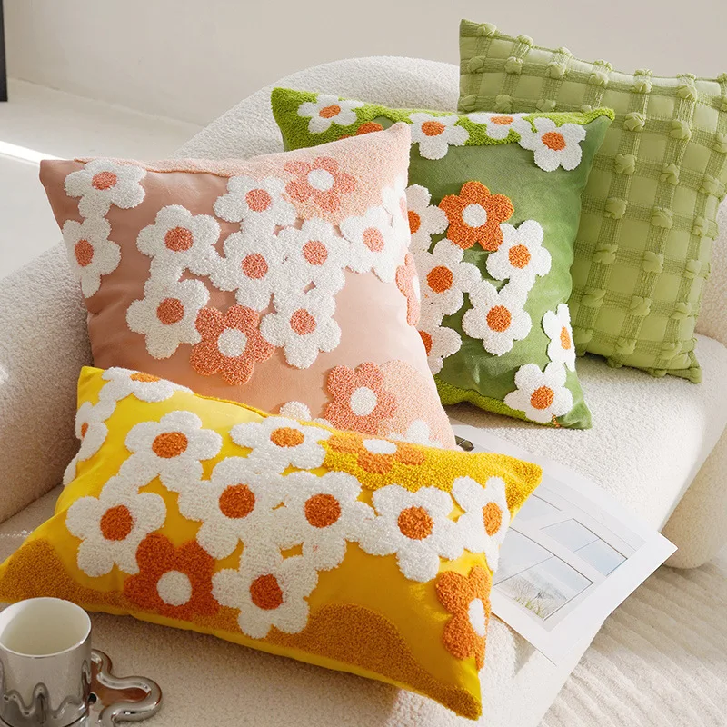 Blumen-Überwurf, bestickte Kissenbezüge, quadratisch, einfach, Sofa-Kissenbezüge, zum Stempeln der Taille, Kissenbezug für Zuhause, Bettdekoration, 45 x 45 cm, 30 x 50 cm – Detail 9