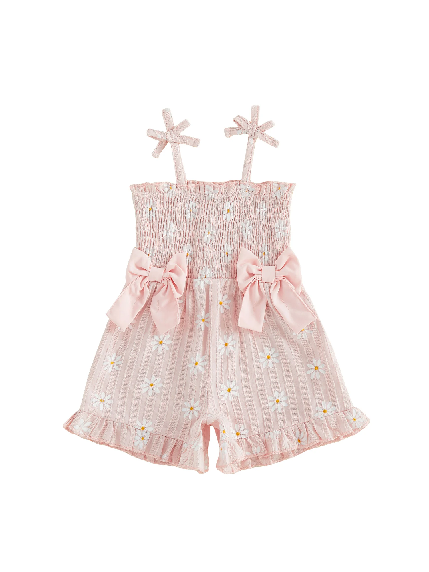 

Adorable Infant Girls Floral Print Romper with Cute Bow Detail and Stylish Sleeveless Design for Summer Fun