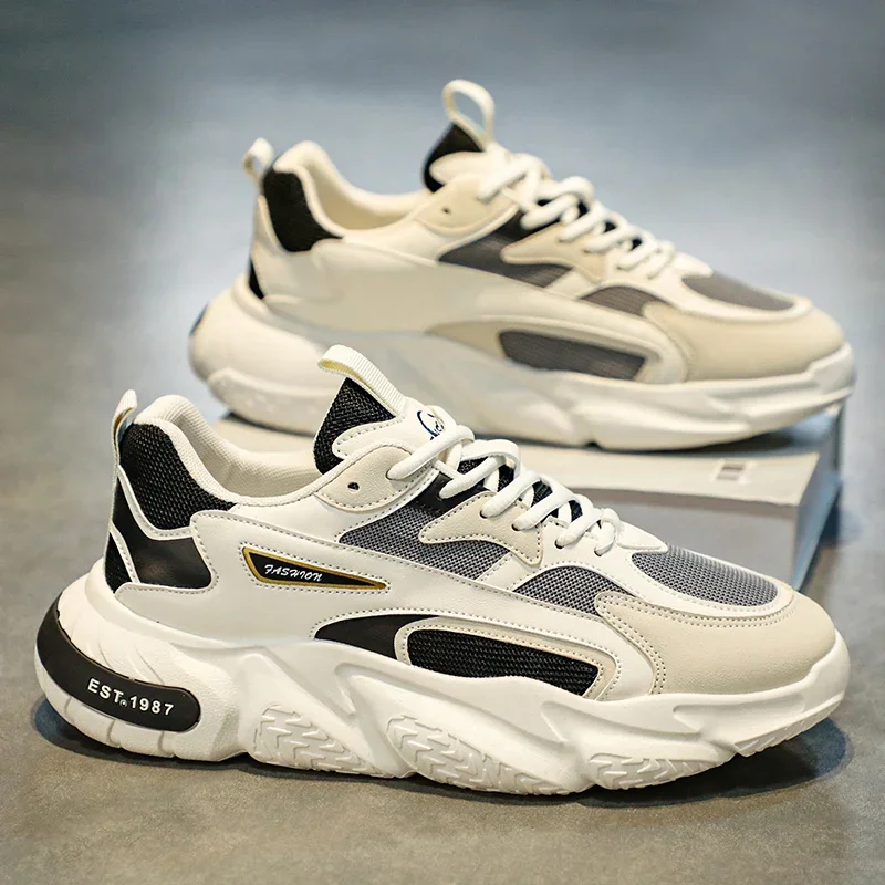 Men 2025 New Trend Mesh Lace Up Breathable Casual Sports Shoes Increased Soft Soles Thick Sole Versatile Clunky Sneaker