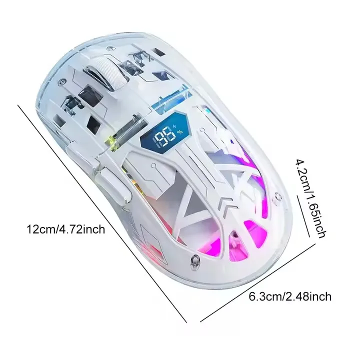 ماوس واجهة USB مزدوج الوضع 2.4G لاسلكي بإضاءة خلفية RGB شحن شفاف مضيء للاستخدام المكتبي للألعاب والرياضات الإلكترونية