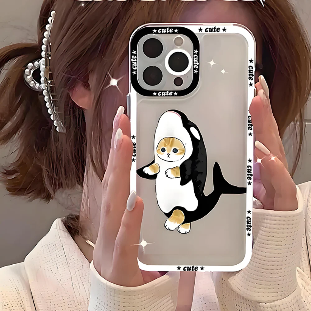 Cute Lovely Cat Transparent Phone Case For iPhone 17 16 15 1