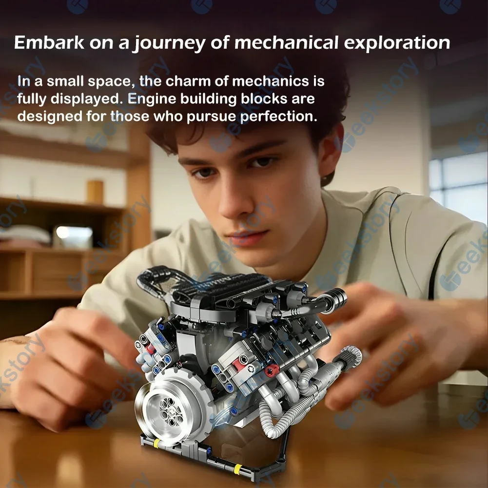 715PCS K96206 Simulation V8 Engine Model Building Blocks Set Support APP Control With LED Light Motor STEM Educational Toy Gift