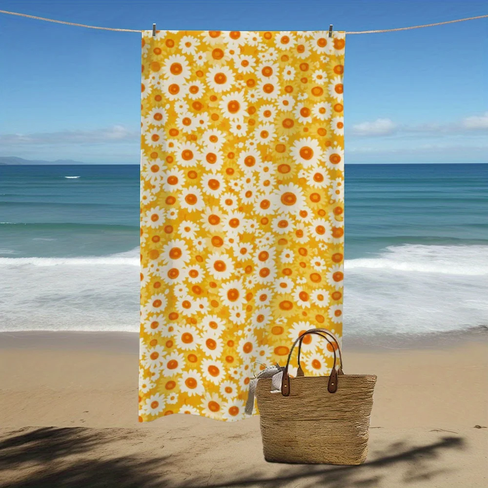 

1 Quick Dry Microfiber Beach Towel with Vibrant Daisy Print - Soft, Absorbent, Lightweight for Beach, Camping, Polyester Fabric