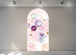Mehofond Custom Arch Cover Backdrop Outer Space Astronaut Star Decor Kid Birthday Backdrop Baby Shower Chiara 2-Sided Background